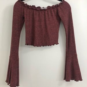 Dark Pink Long Sleeve Cropped Top
